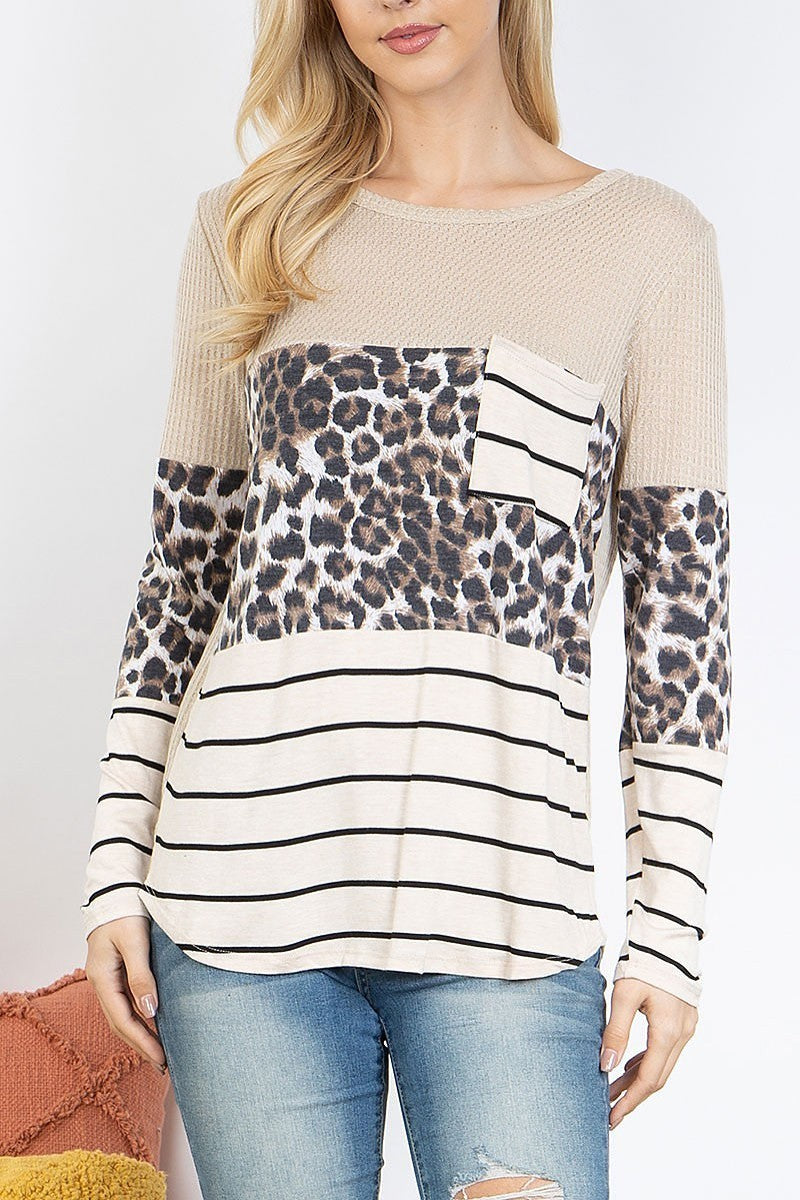 Leopard stripes waffle top (EF4799)