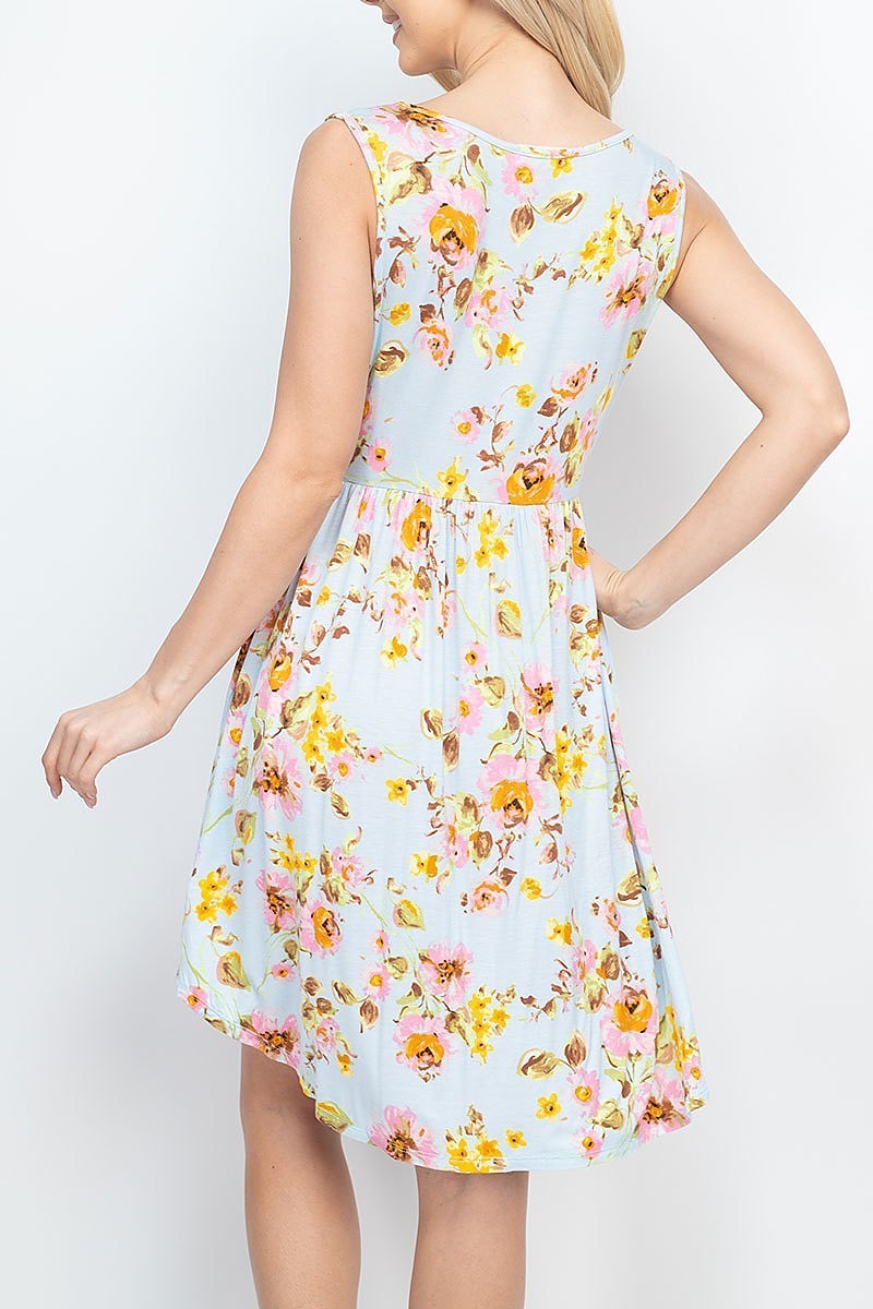 Sleeveless floral round hem dress (DED6537)