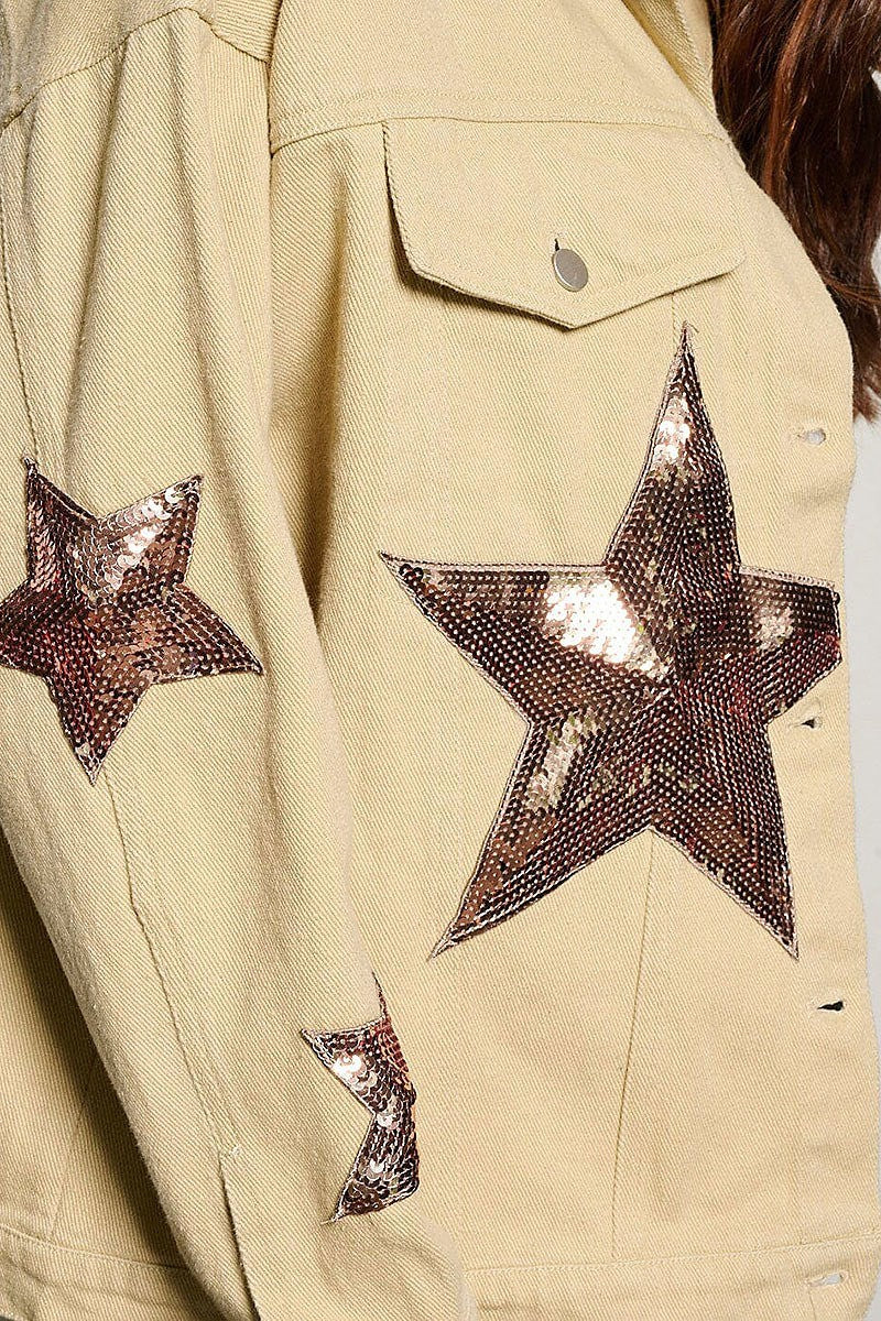 Long sleeve button closure stars pockets jacket (EGWT1417)