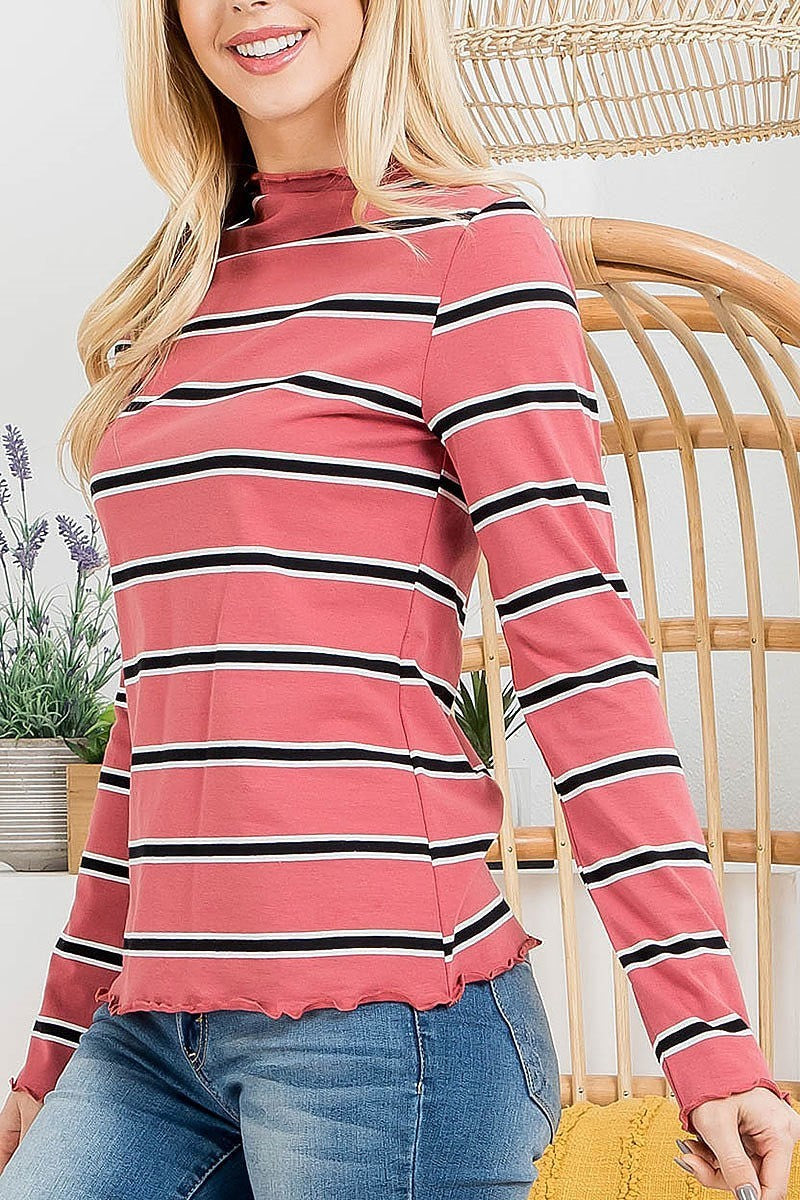 Mock neck stripe long sleeve top (EF2805)