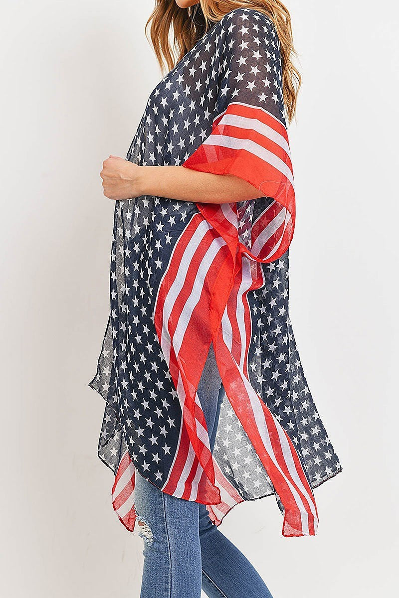 Stripe trim american flag kimono (ED9306)