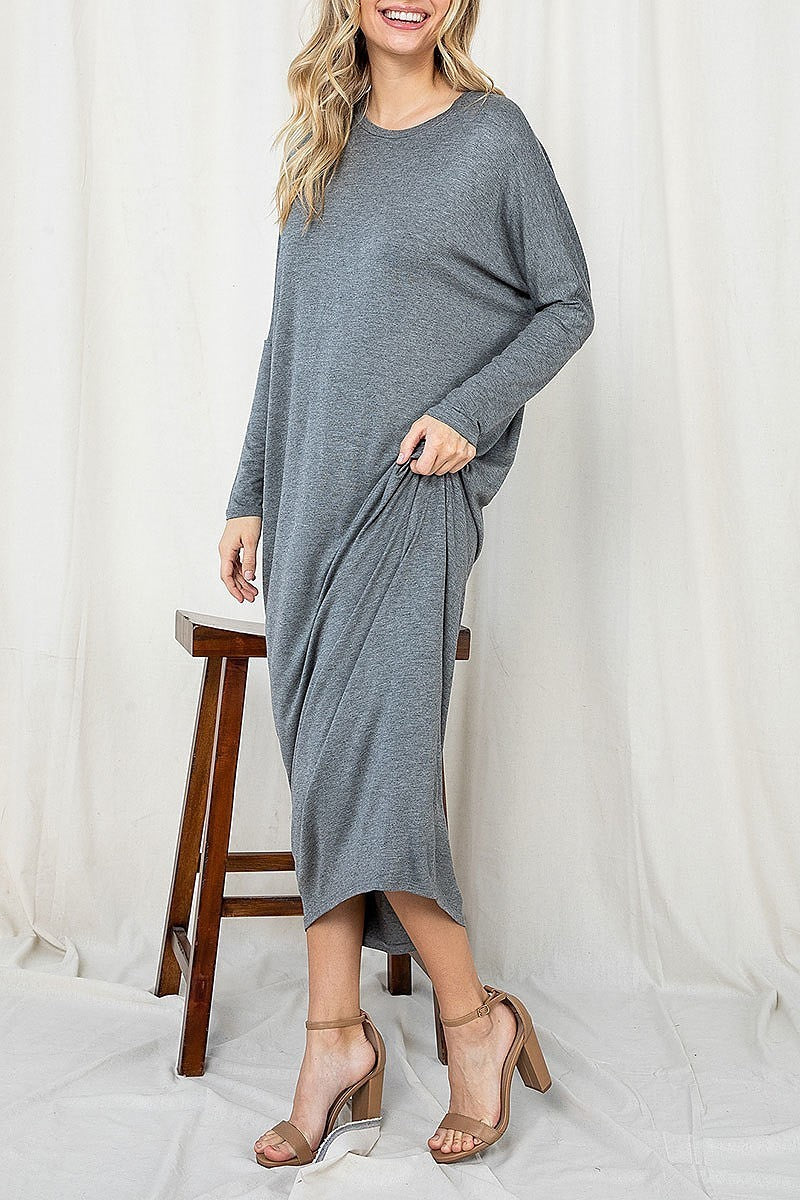 Crew neck losoe fit pocket tunic dress (DED7010)