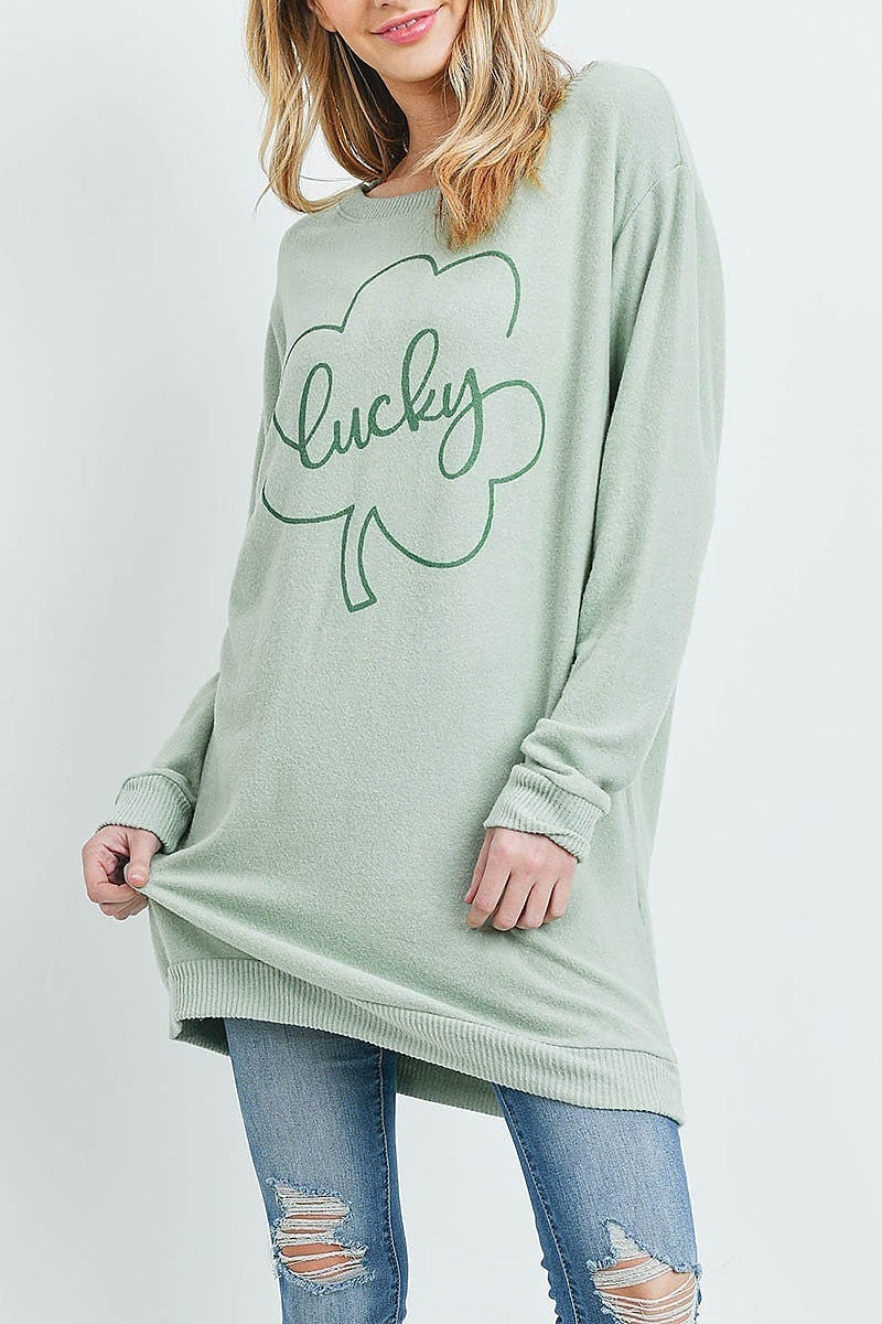 Round neck lucky graphic top (ED8791-1)