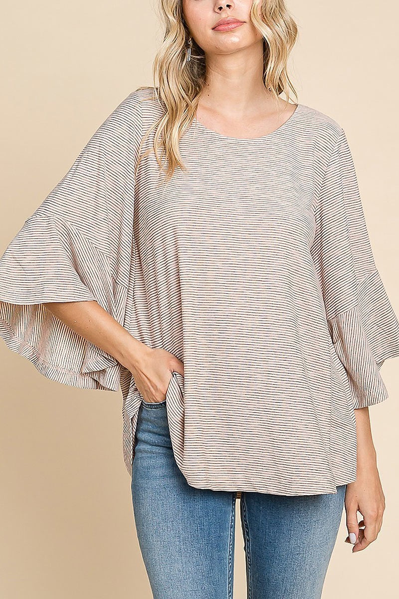 Round neck striped peasant top (EDH1210)