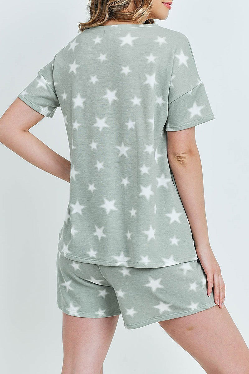 Top and shorts printed stars set with self tie (ED8616-1)