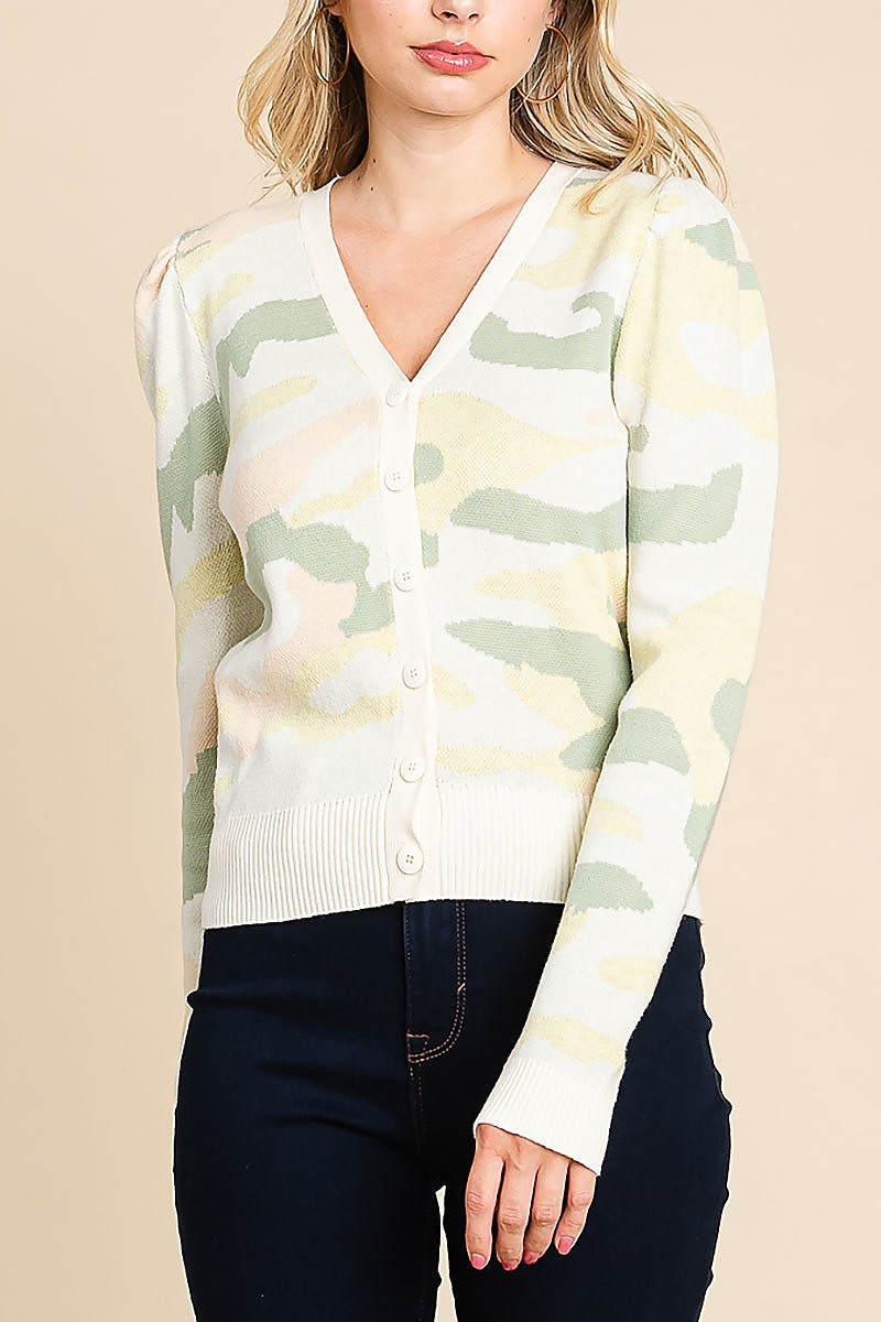 Camouflage print crop cardigan (EDH1548)