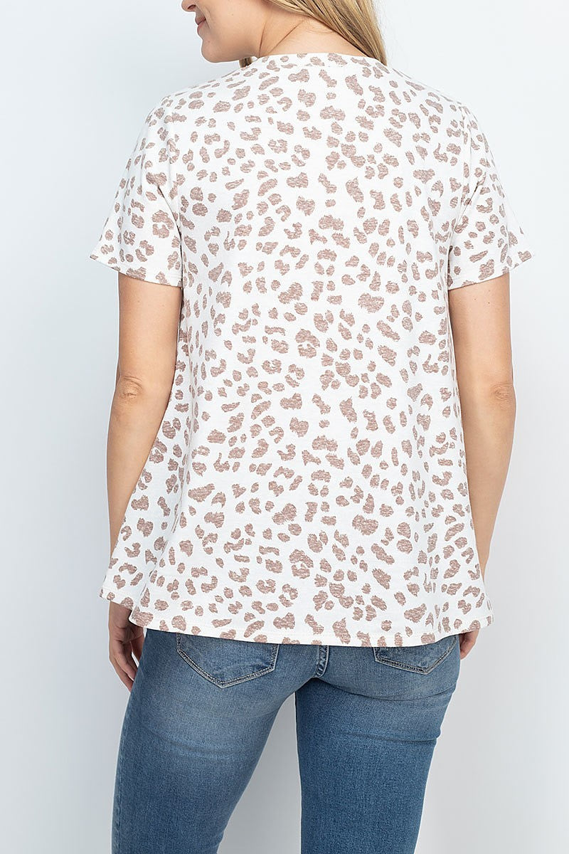 Triple strap v neck short sleeve leopard top (EF1653)