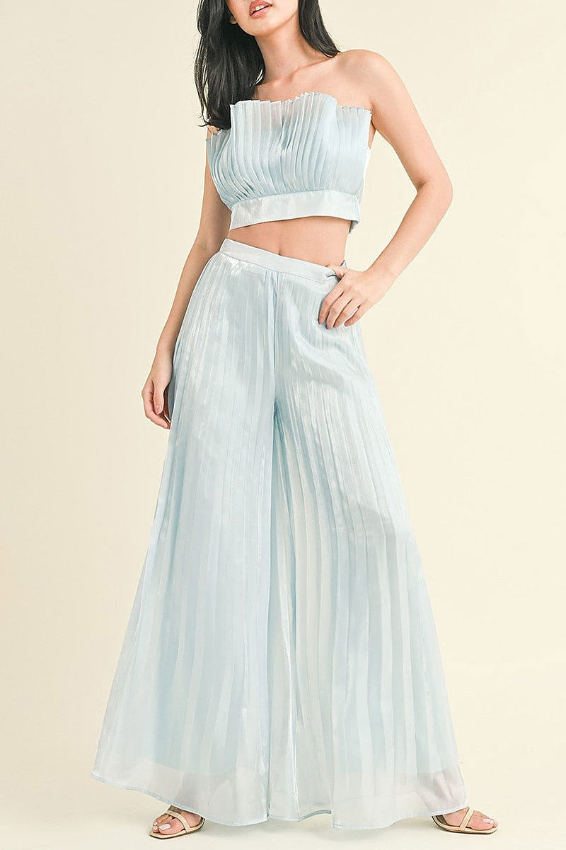 Sleeveless crop top & wide leg pants pleated set (EGWT2305)