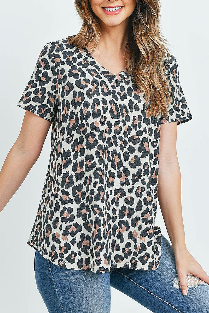 V neck animal print loose fit top (ED8622)