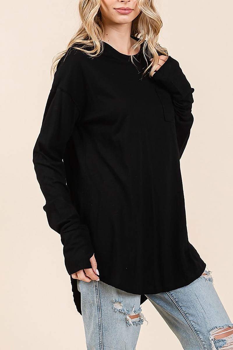 Slouchy oversized tee with patch breast pocket (EDH2297)