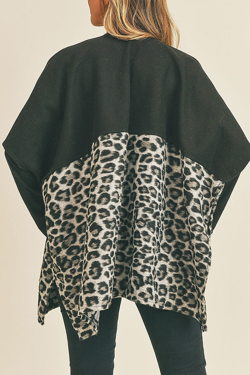 Leopard pocket detail color block kimono (DGS5737)