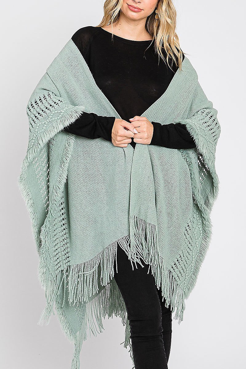 Knit ruana with fringe (DGS6116)