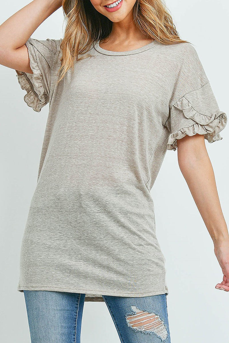 Ruffle detail round neck top (ED9338)