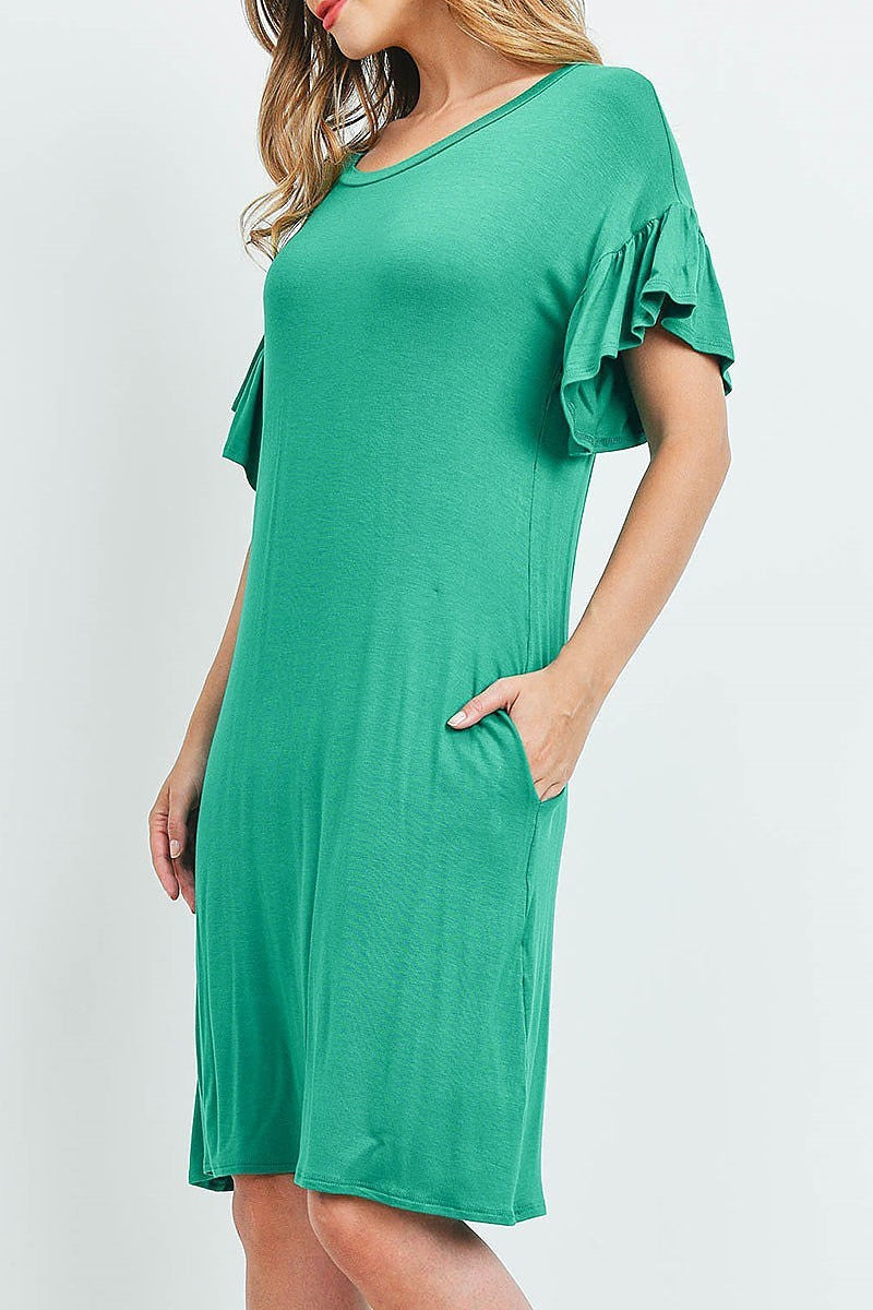 Flutter sleeve pocket dresses (DED6289)