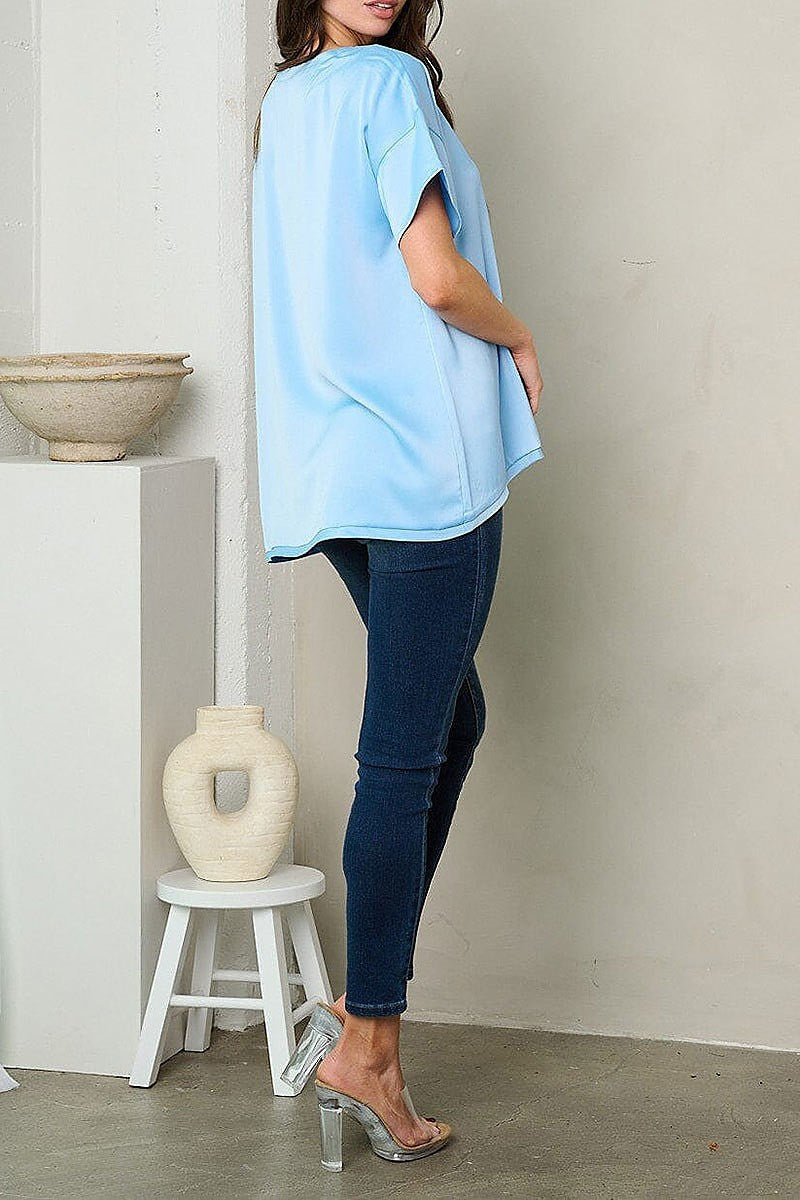 Short sleeve tunic blouse top (EFWT2165-TOP)