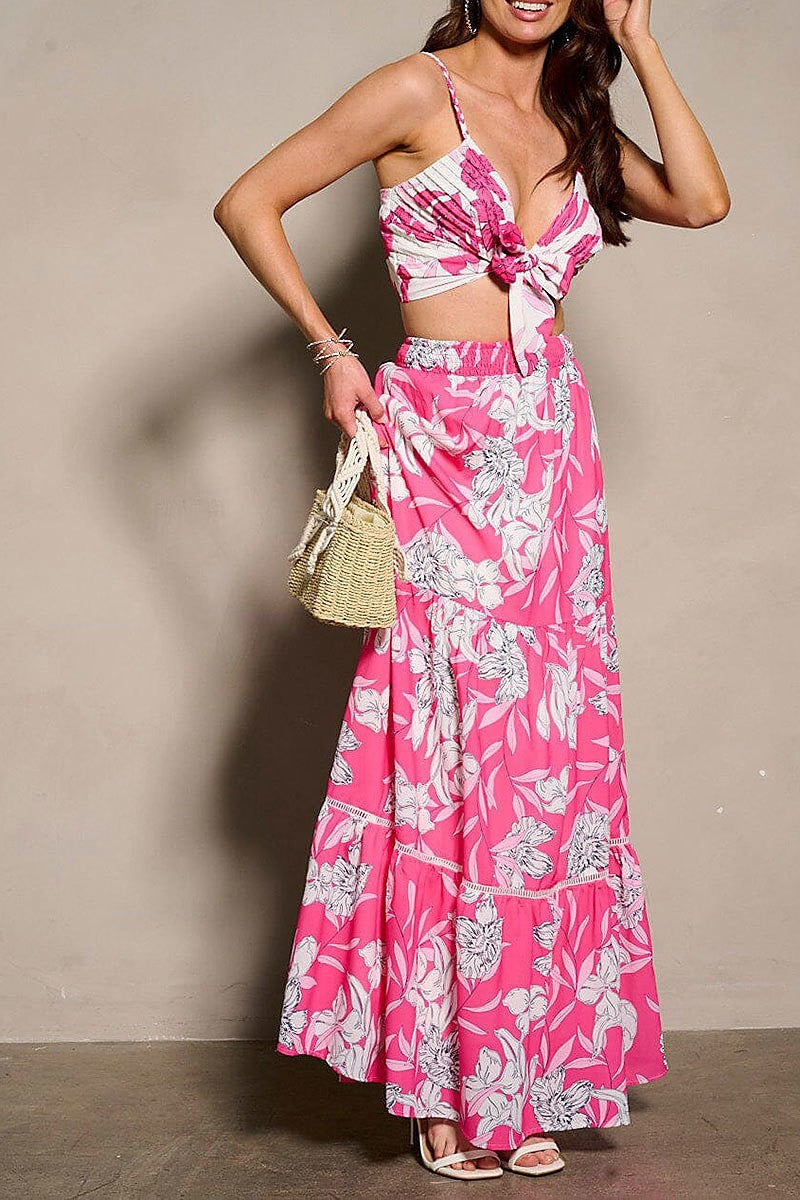 Sleeveless crop top & maxi skirt floral 2pc set (EFWT9509-2)