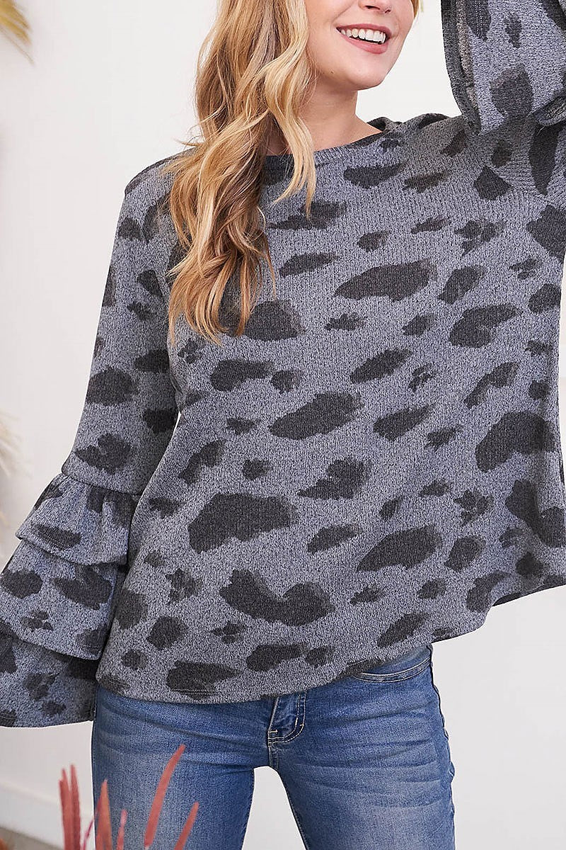 Layered ruffle long sleeve leopard top (EF2400)