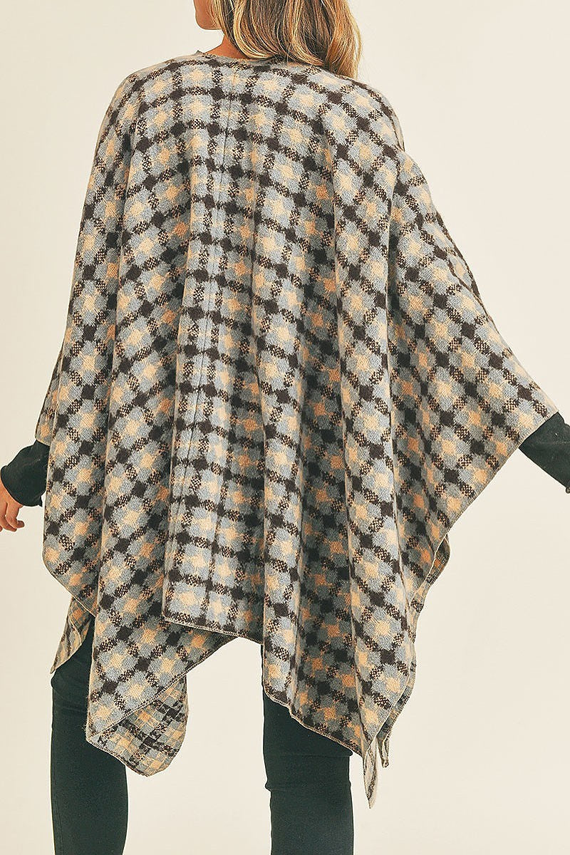 Plaid pattern ruana kimono (DGS5733)