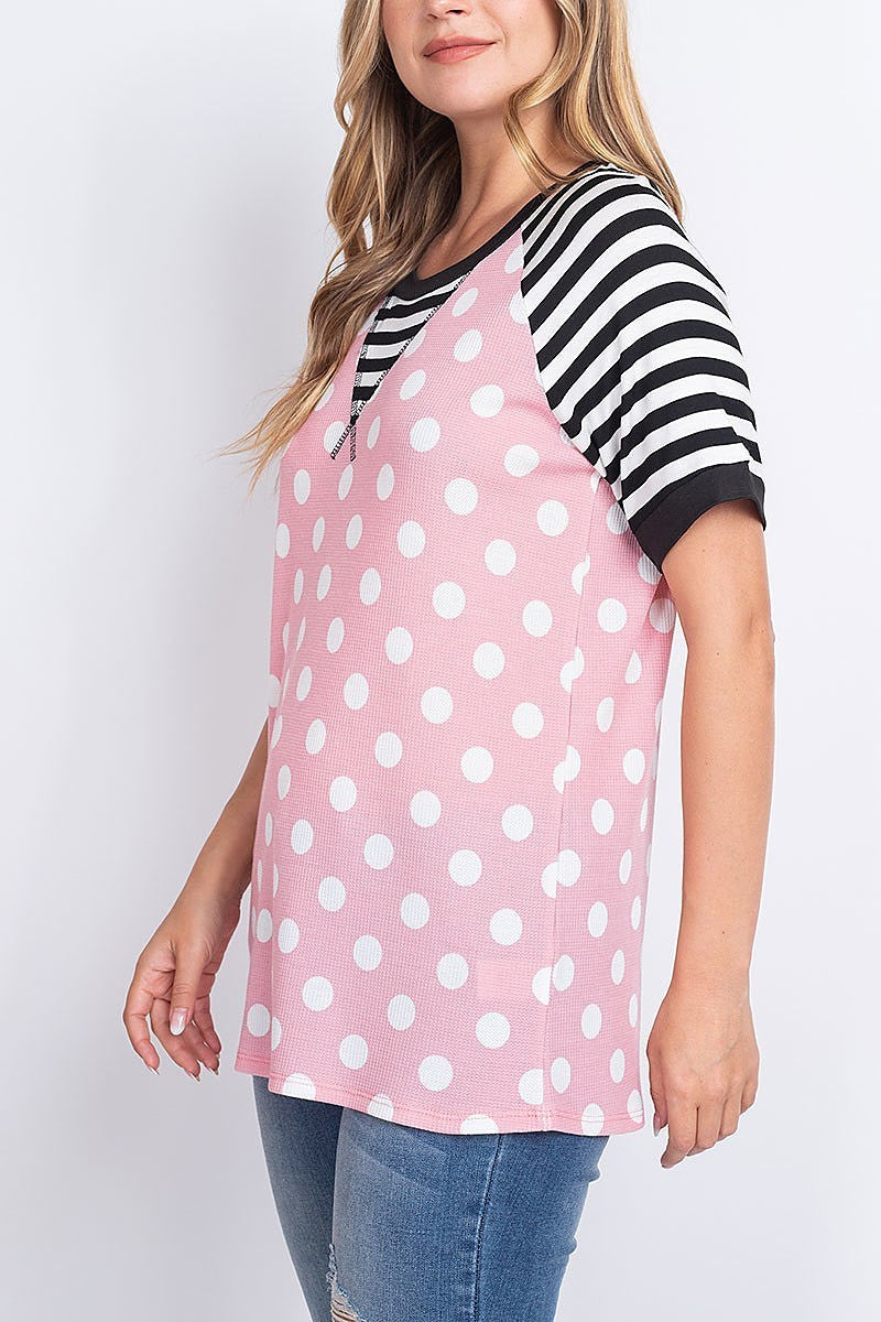 Thermal polka dot stripes neck and sleeve top (EF1965)