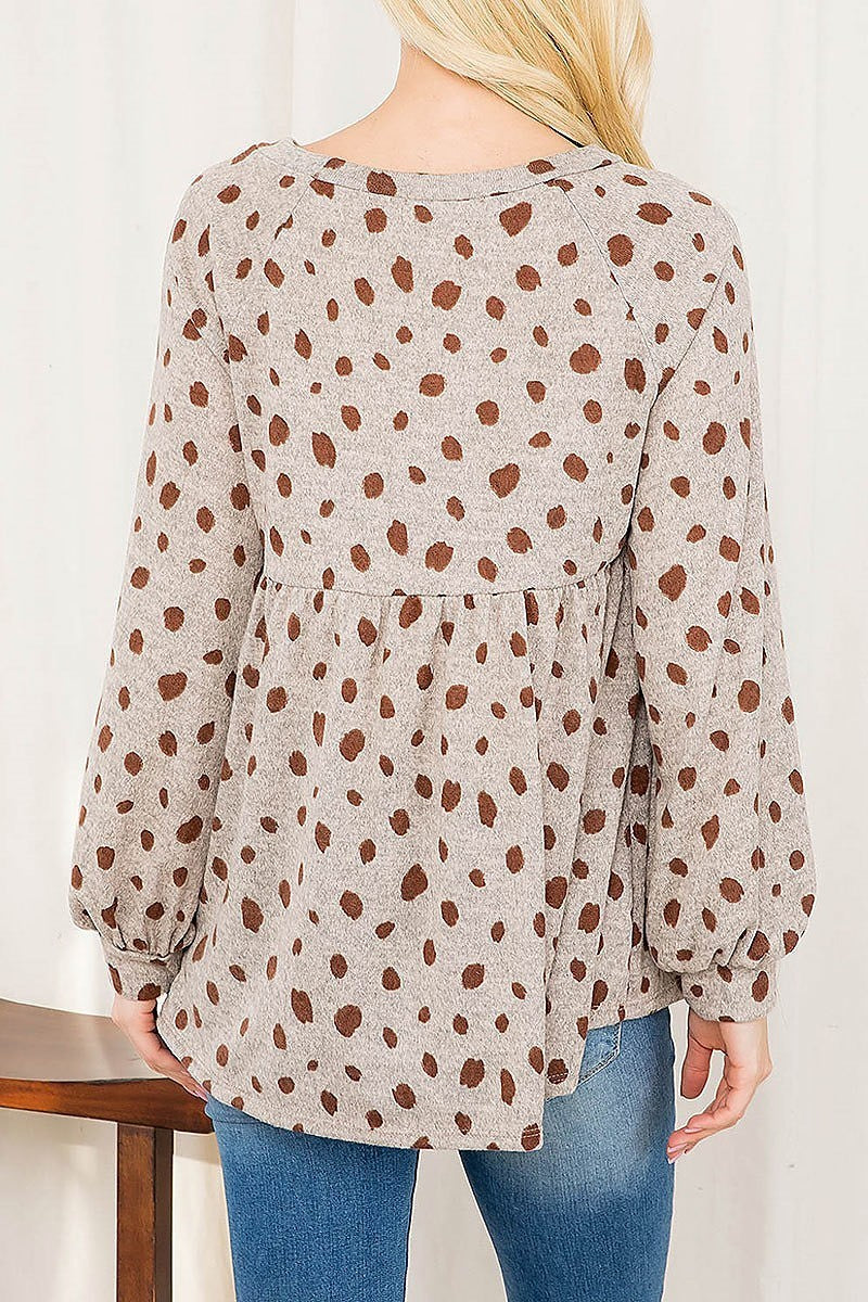 Leopard puff sleeve shirring top (EF2886)