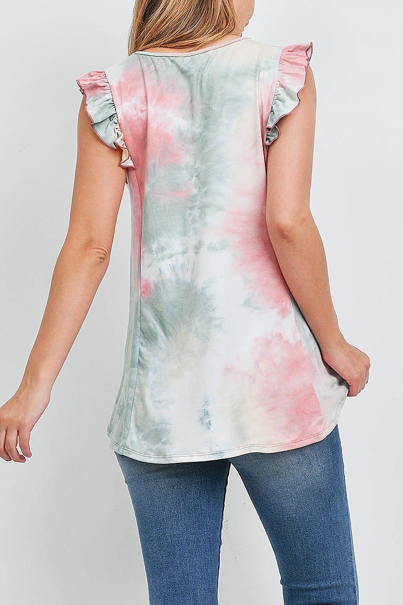 Ruffle cap sleeves tie dye top (EF1320)