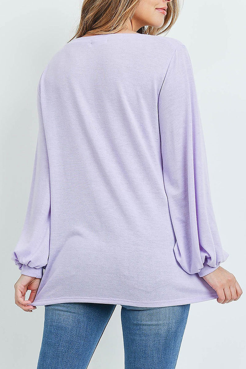 Bubble sleeve boat neck top (ED9106)