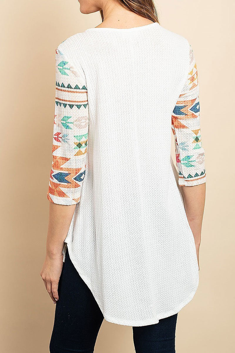 Aztec print color block top (ED8016)