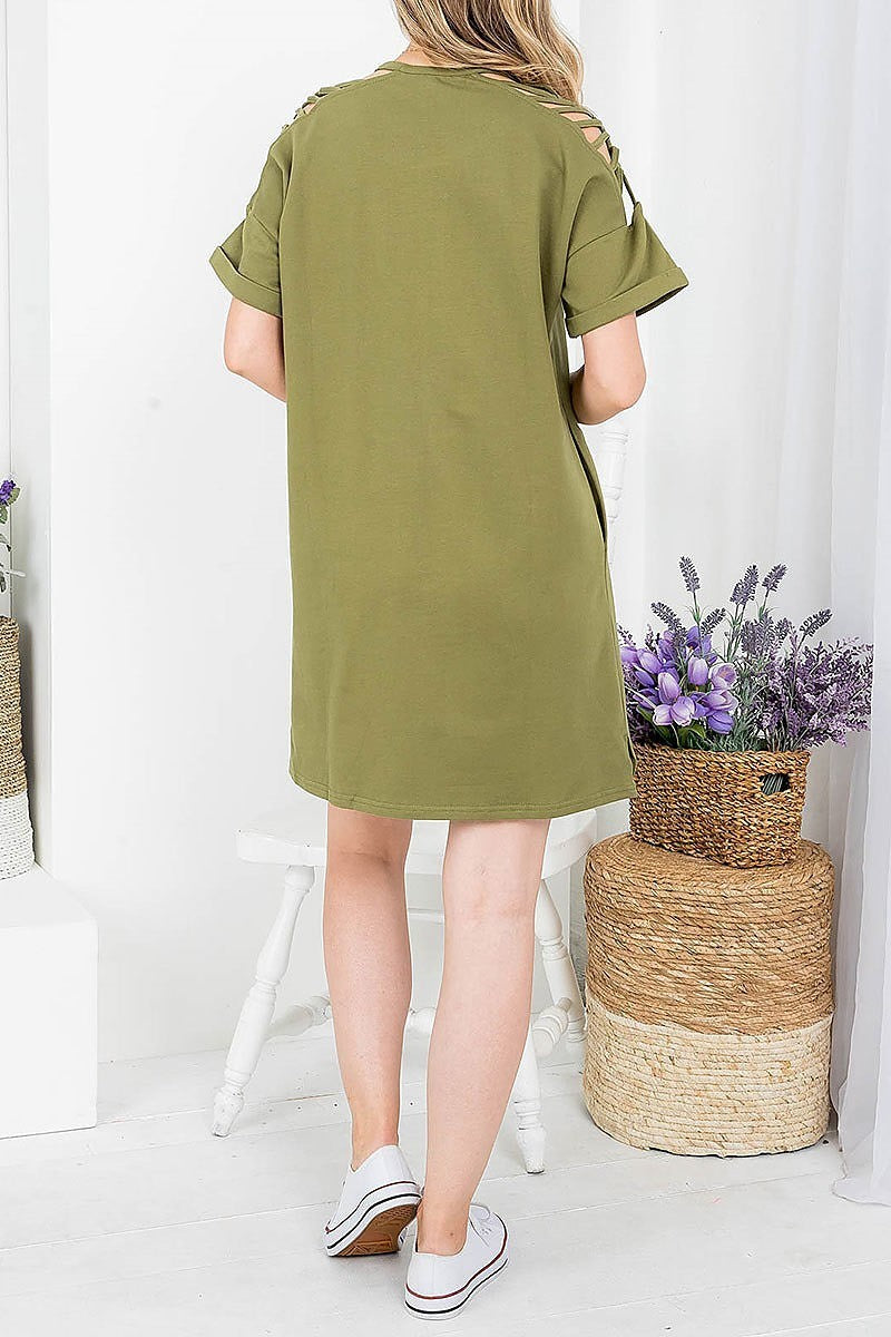 Terry cutout shoulder pocket dress (DED7513)