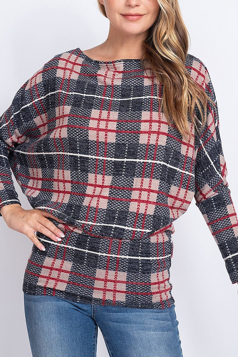 Loose fit plaid long sleeve top (EF1896)