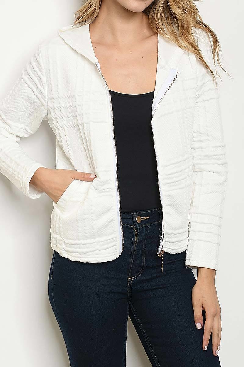 Textured plaid zipper front hoodie jacket (DGS4248)