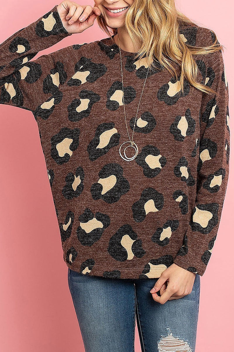 Leopard print long sleeved loose fit top (ED8163-3)