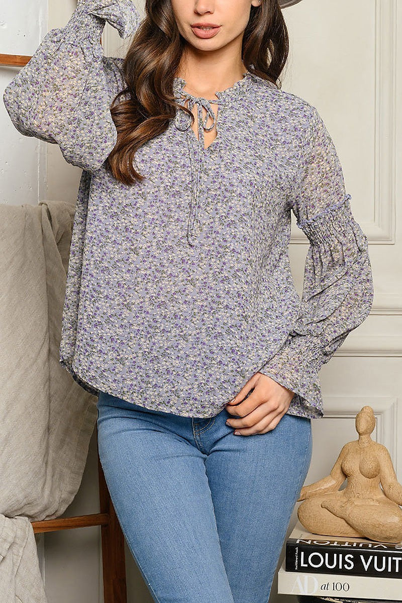 Smocked long sleeve floral top (EDWT5002)