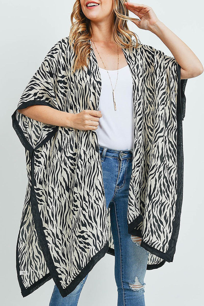 Animal print contrast band kimono top (ED9242)