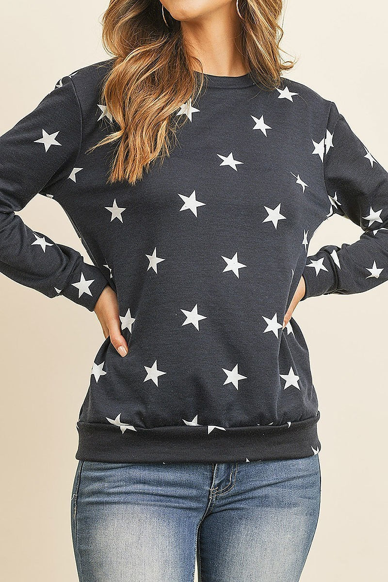 Star print long sleeve pull over top (ED8515)