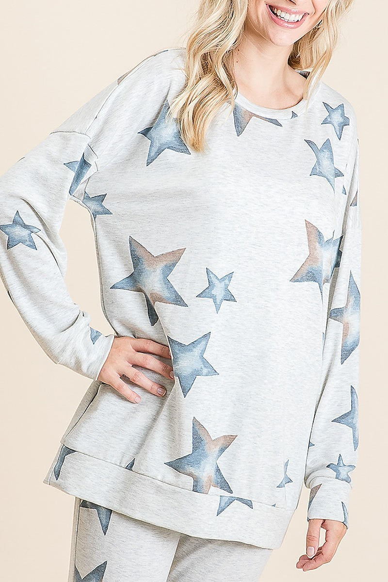 Star print round neck loose fit top (EF5036)