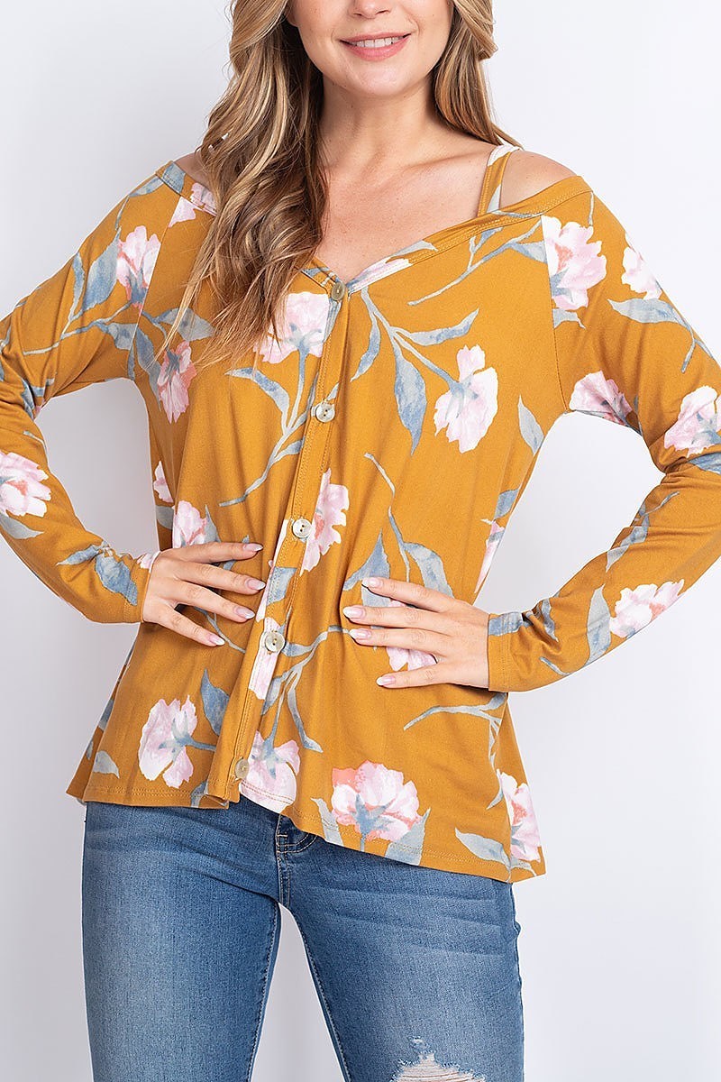 Off shoulder floral print button front top (EF1911)