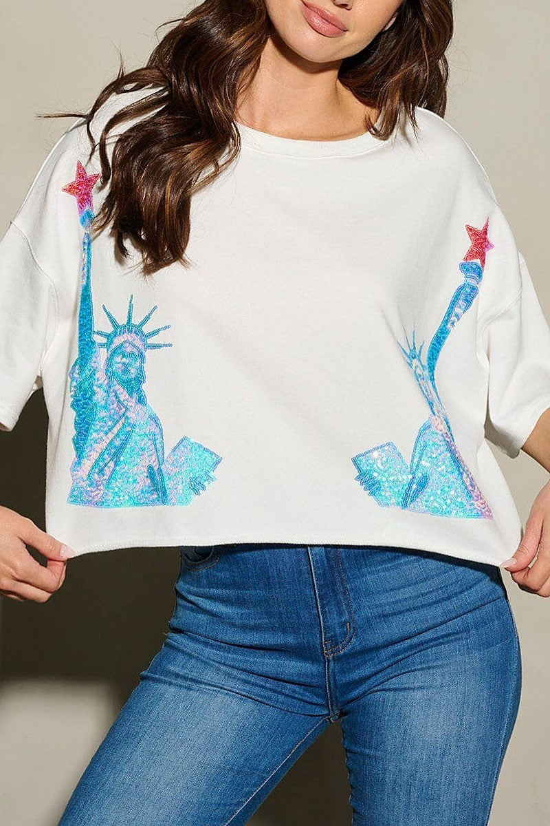 Sequins lady liberty patriotic tunic blouse top (EFWT9750)