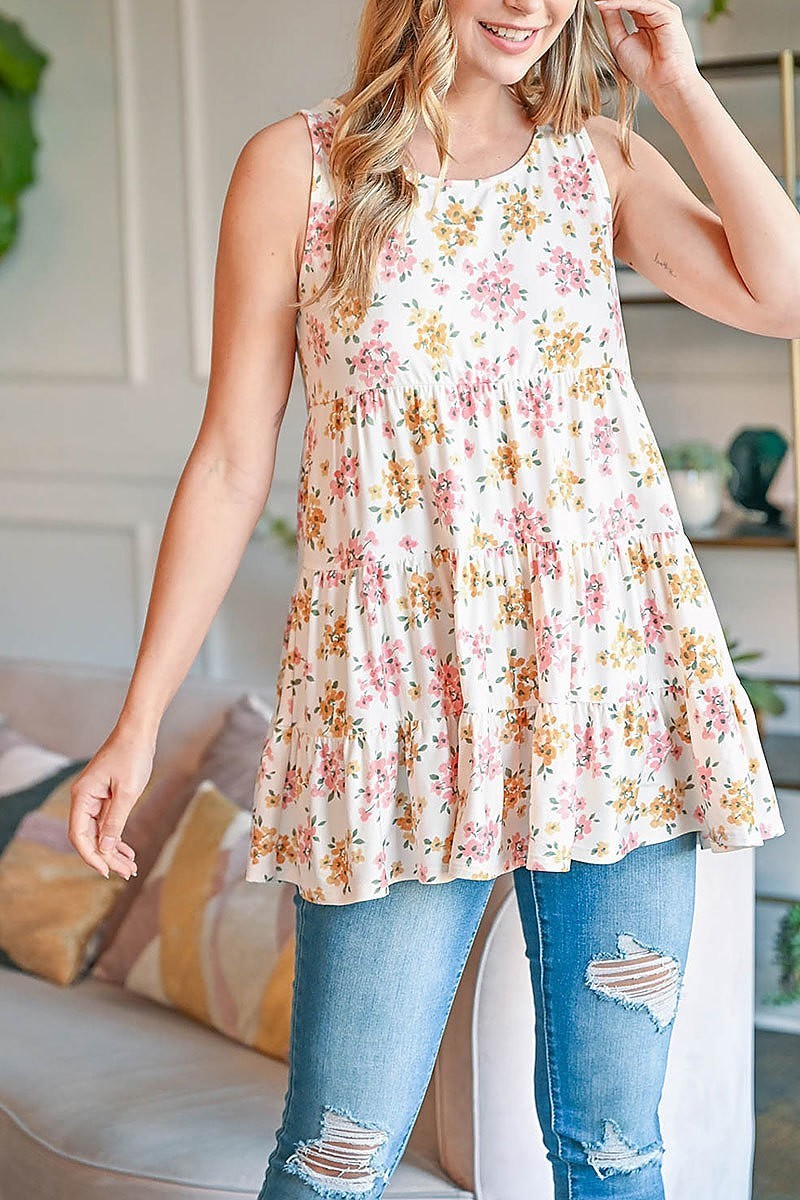 Floral print tiered ruffle tank top (ED9923)