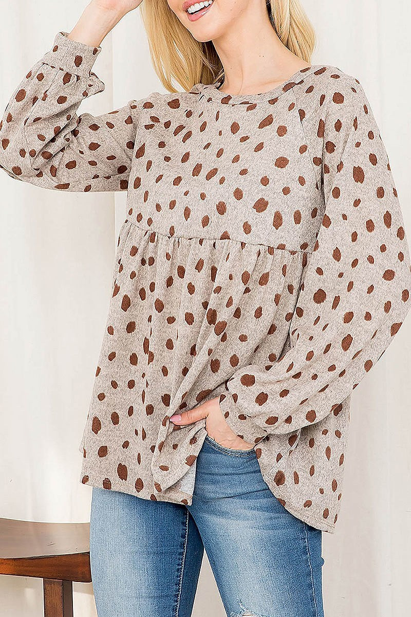 Leopard puff sleeve shirring top (EF2886)