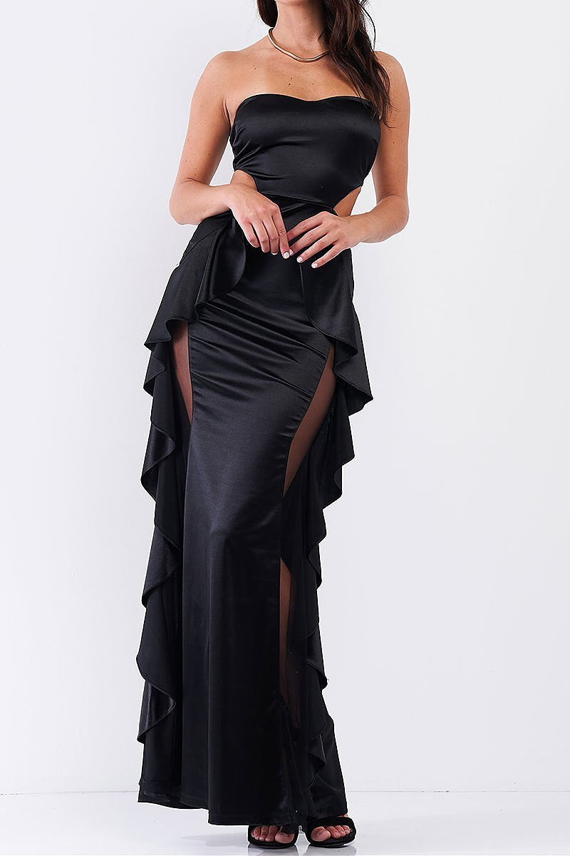 Off shoulder sweetheart neckline open back ruffle side detail maxi dress (TDG7761-2)