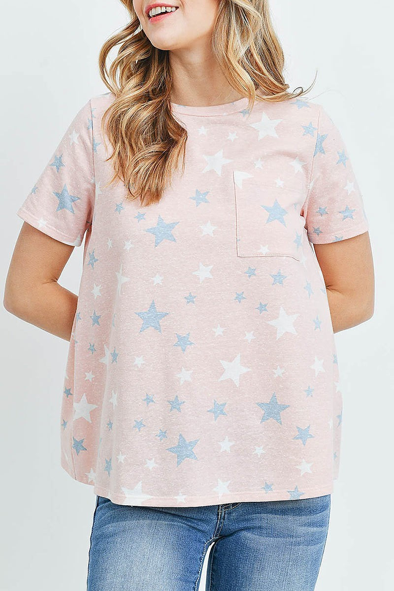 Star print short sleeves round neck top (ED9029)