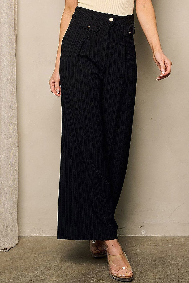 Button closure wide leg detailed pants (EFWT4584)