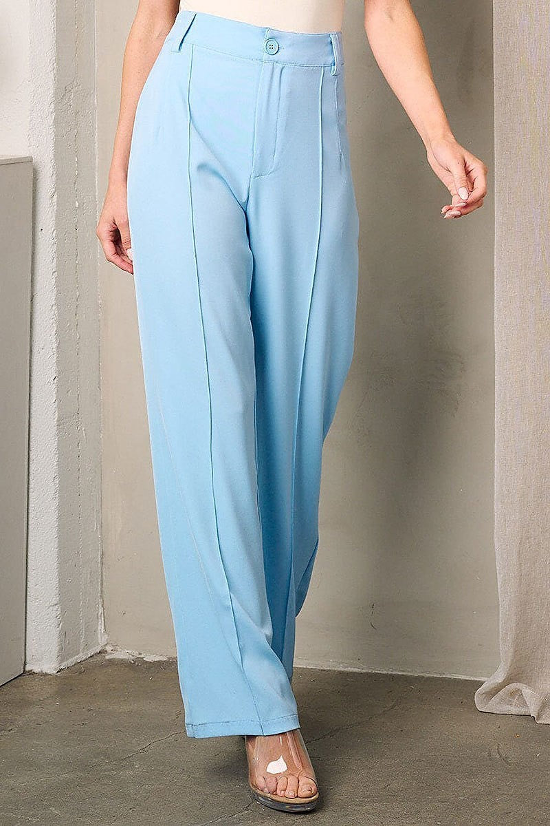 Wide leg pleated button closure pants (EFWT3608)