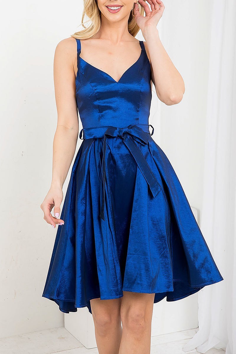 Bow belt detail hi lo taffeta dress (DED7290)