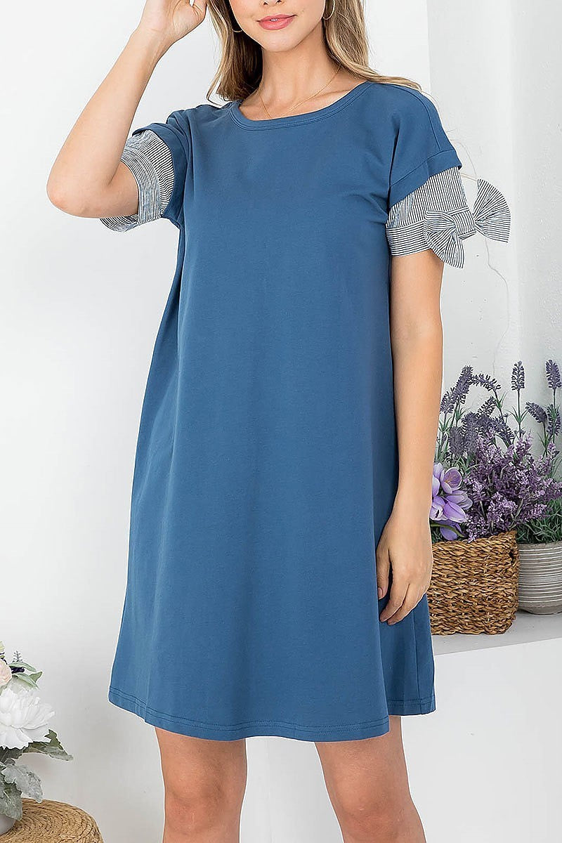 Scooped neckline with bow tie sleeves dress (DED7494)