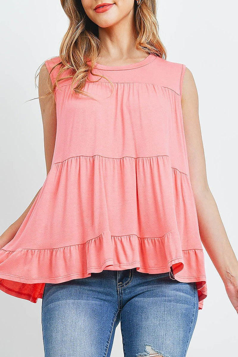 Tiered ruffle solid tank top (ED9878)