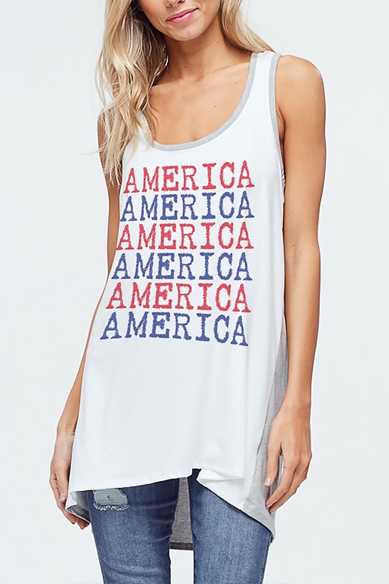 Color block america graphic top (EF4443)