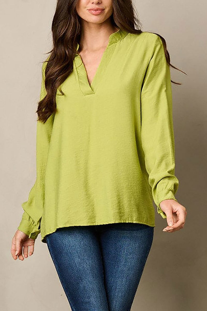 Long sleeve v-neck loose fit top (EFWT1800)