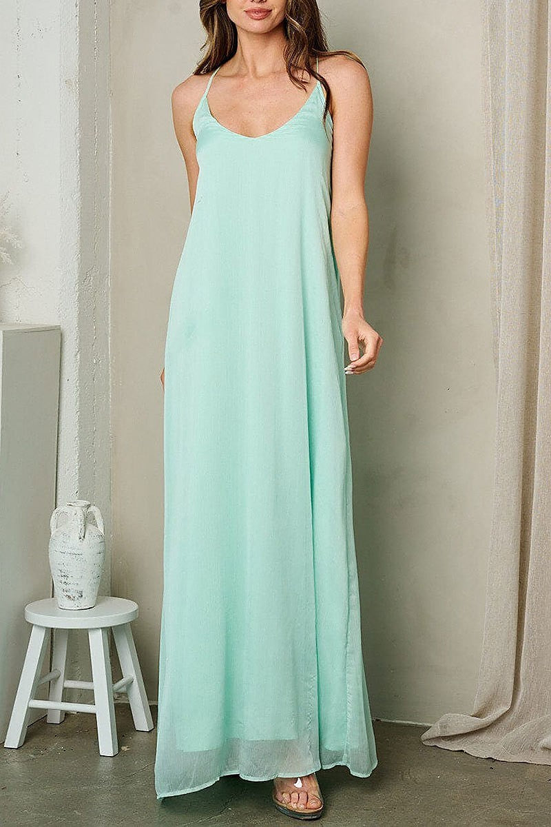 Sleeveless v-neck open back maxi dress (EFWT2847)