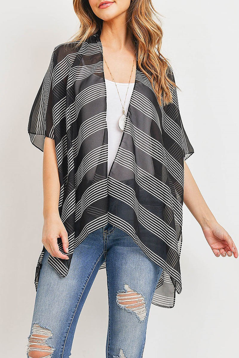 Sheer stripe loose fit kimono top (ED9021)